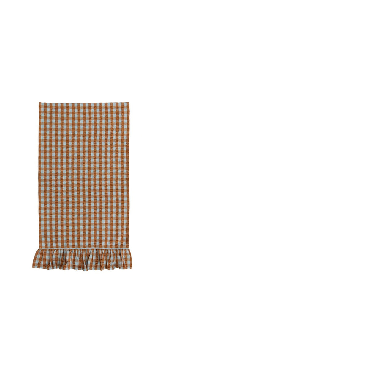 orange and mint checked tea towel with ruffled hem
