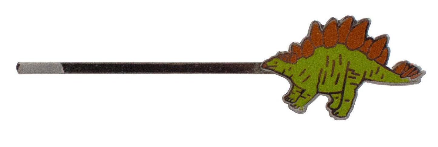 green and orange stegosaurus hair pin