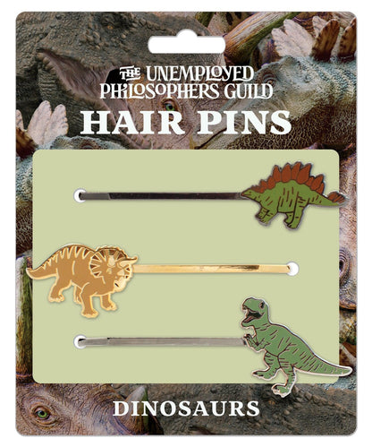 dinosaur hair pin set on its card packaging