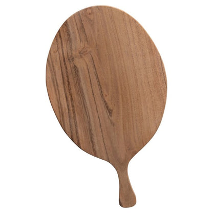 top view of the small acacia wood board with handles on a white background