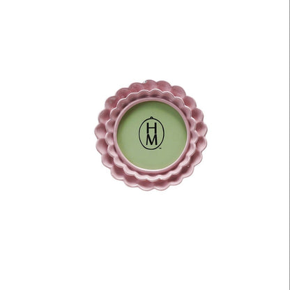 round dark pink frame with a double ruffle design shown on a white background