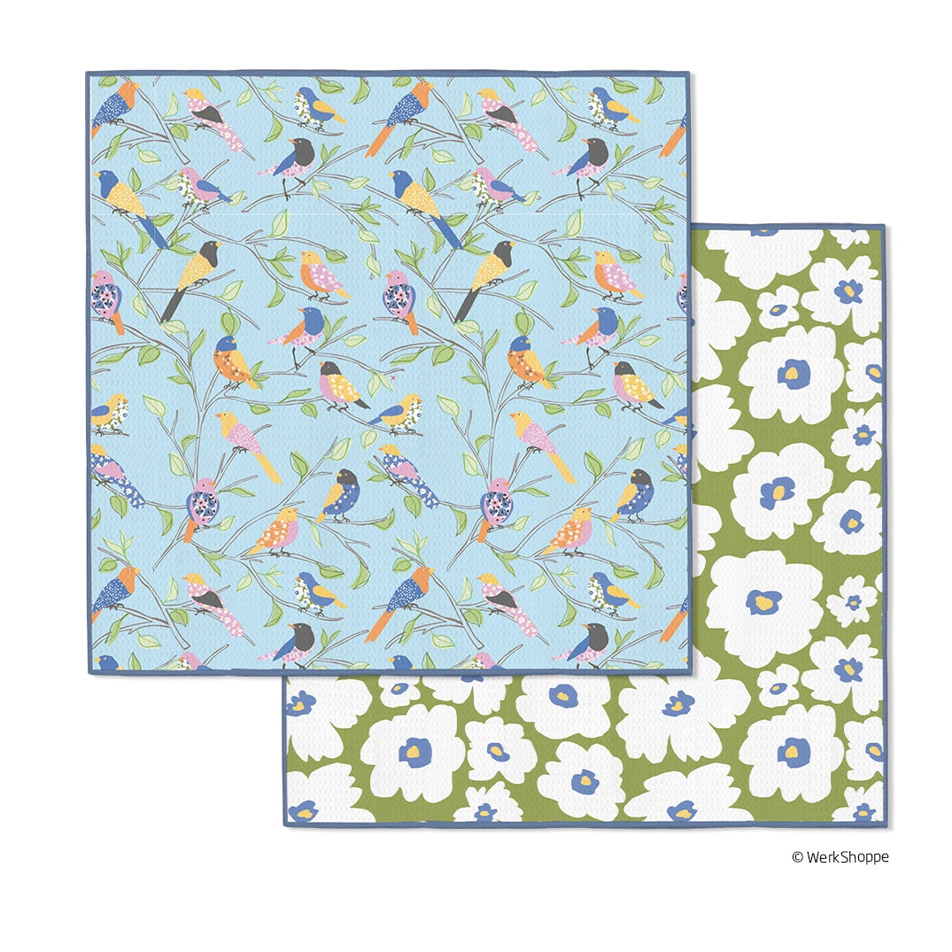 set of the floral finch and friends dish cloth set