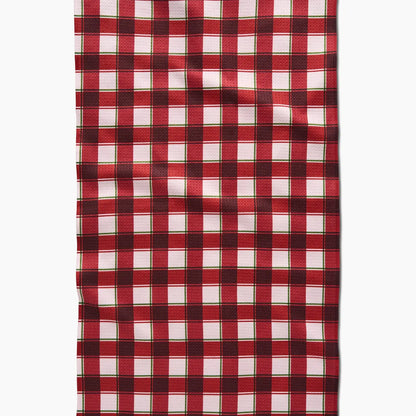 red, white, and green plaid towel
