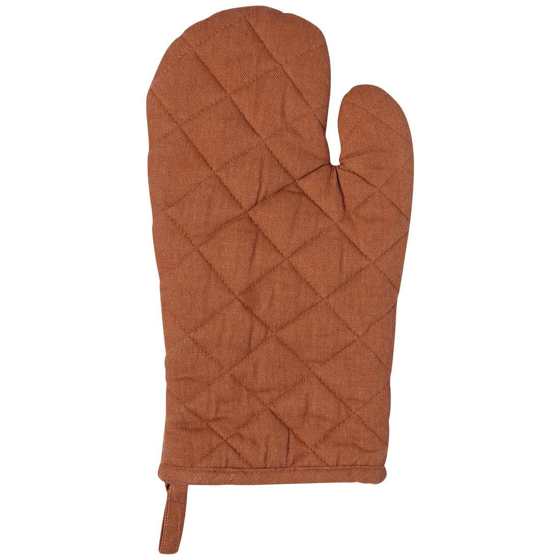 cinnamon colored over mitt shown on a white background.