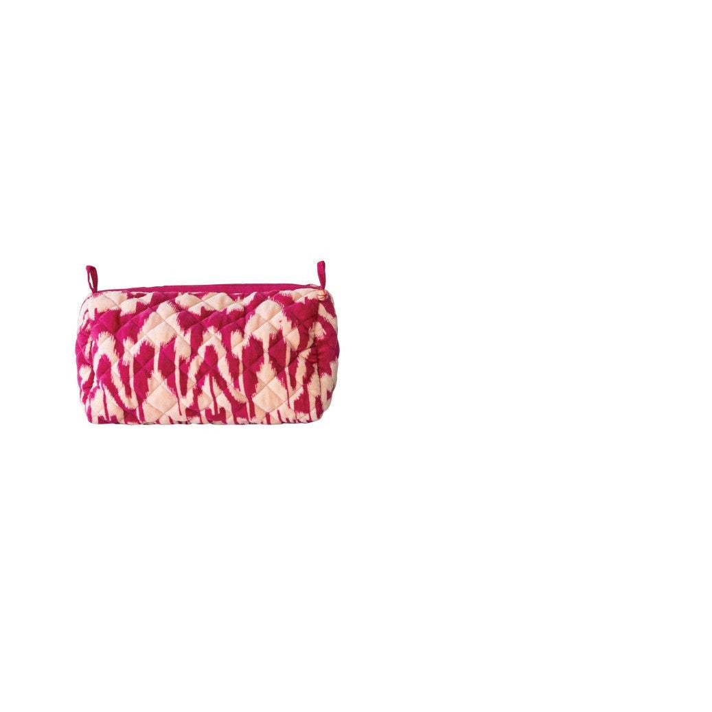 bright pink velvet zippered bag with with tie-dye design