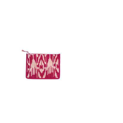 bright pink velvet zippered bag with with tie-dye design