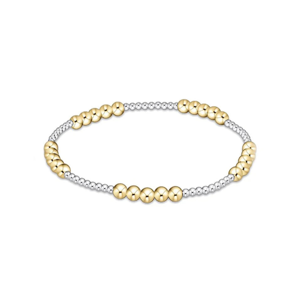 Classic Blissful Pattern 2mm Bead Bracelet, 4mm Mixed Metal