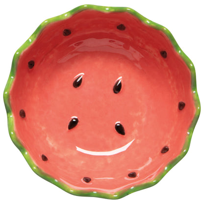 top view of pink watermelon slice bowl