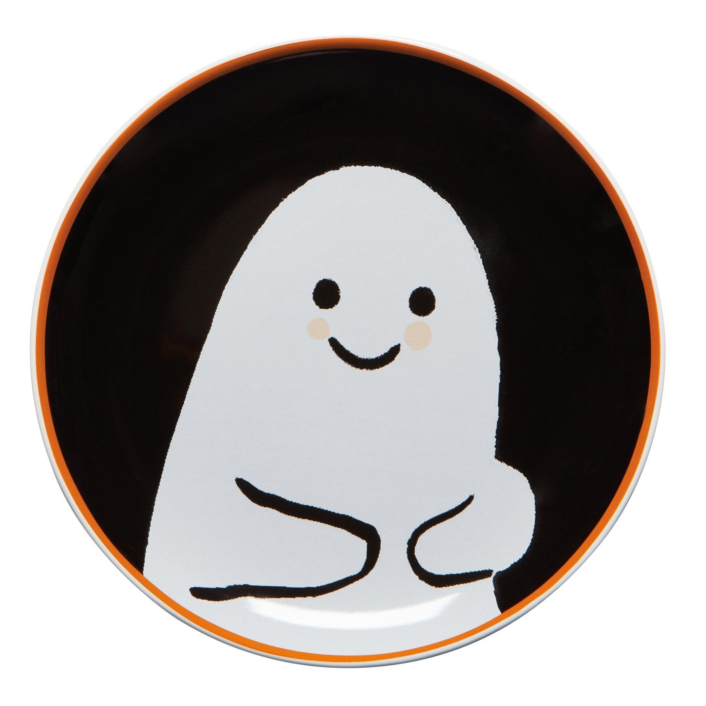 Black plate with a white ghost illustration