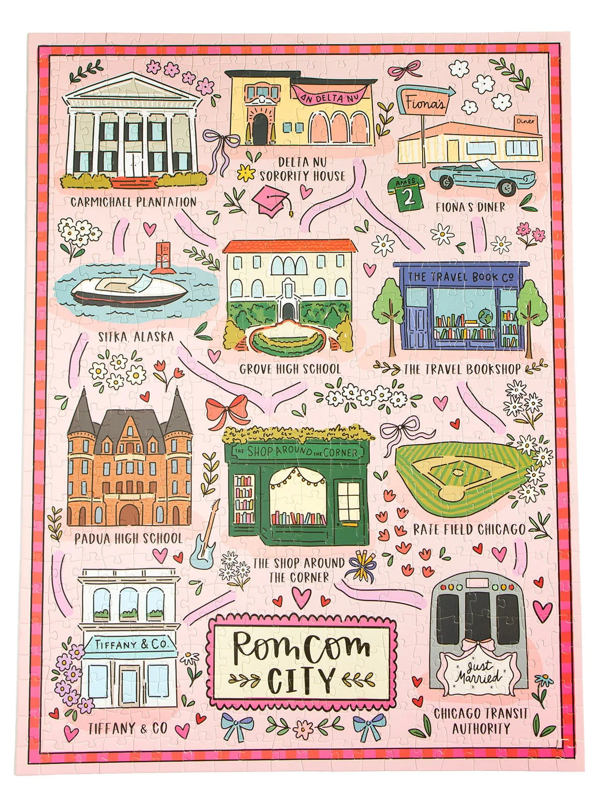 rom com city map completed puzzle on a white background