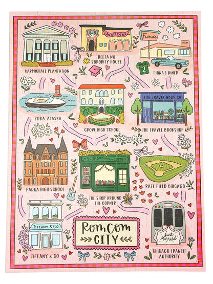 rom com city map completed puzzle on a white background