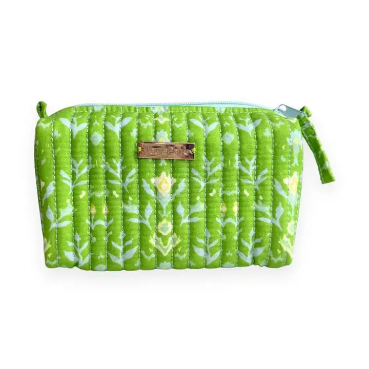 Petal Garden Green Signature Small Cosmetic Bag on a white background