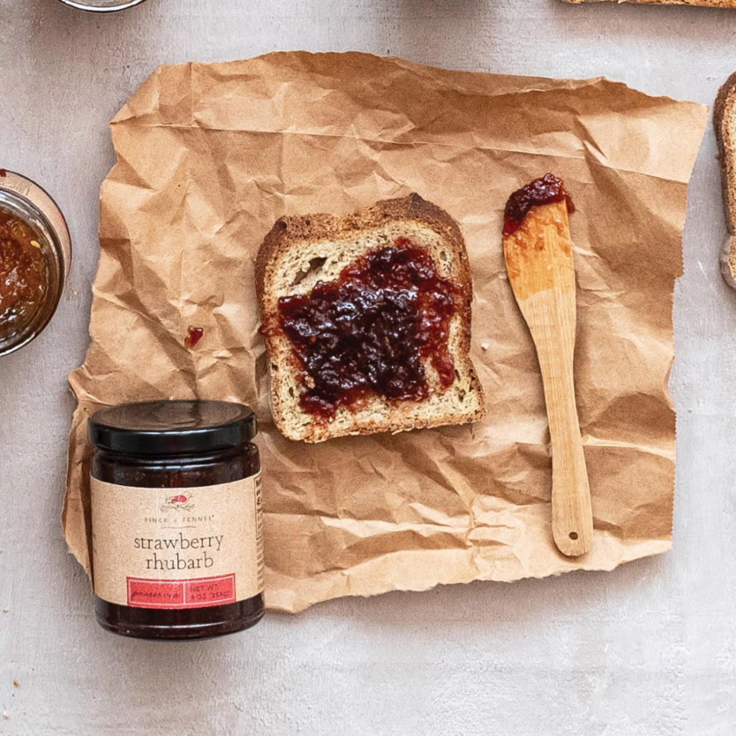 toast with Strawberry Rhubarb Preserves spread on it