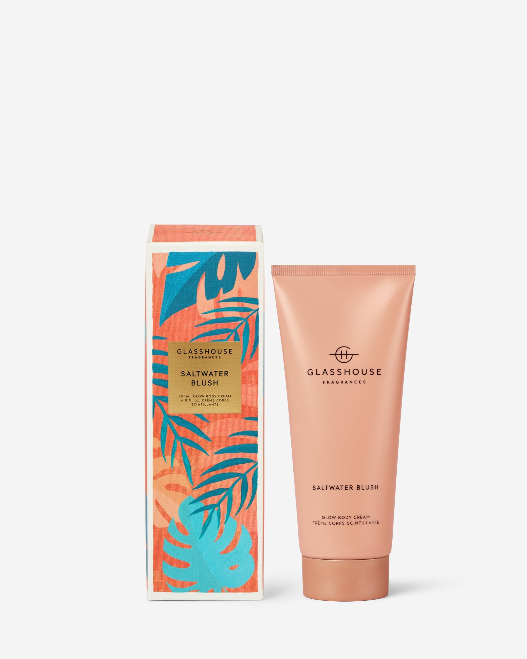 Glasshouse Saltwater Blush body cream and packaging on a white background