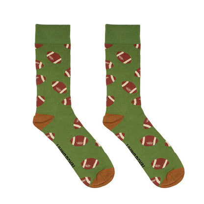 green socks with football pattern on a white background
