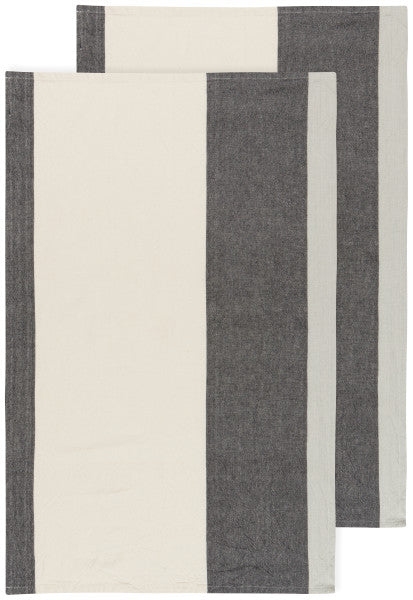 eclipse Formation Dishtowels with band of dark grey and off-white.