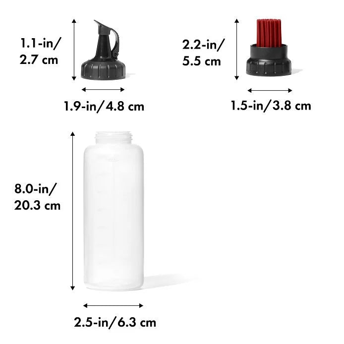 Good Grips Grilling Basting Bottle disassembled and shown with measurement markings