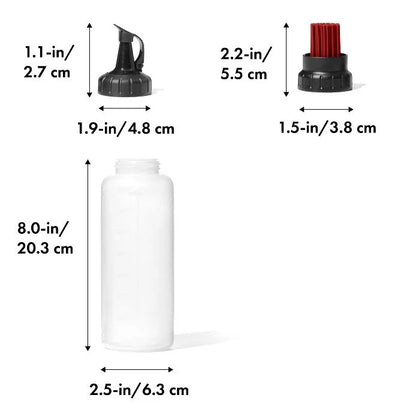 Good Grips Grilling Basting Bottle disassembled and shown with measurement markings