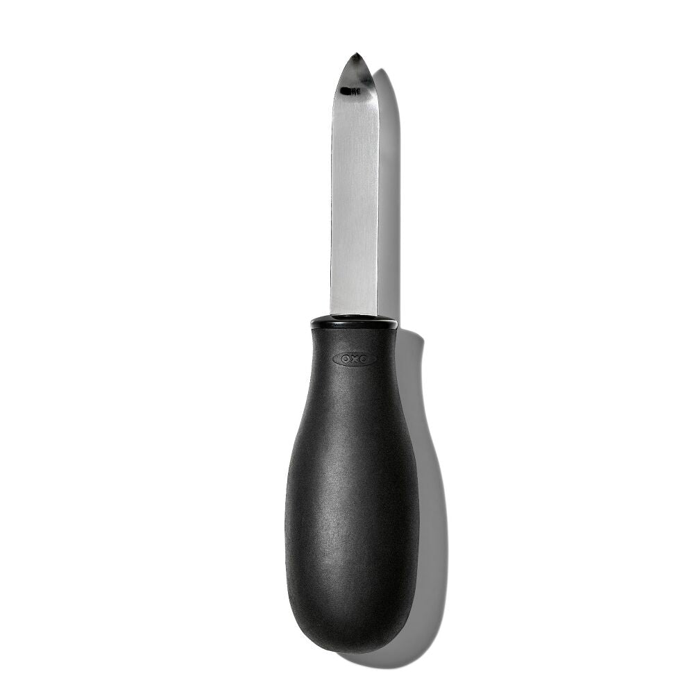 oyster knife with black handle.