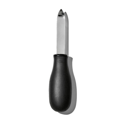 oyster knife with black handle.