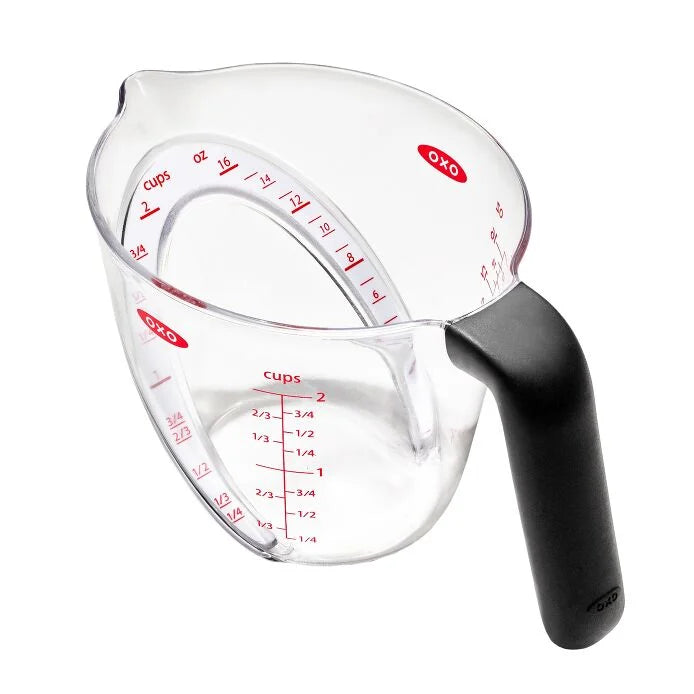interior view of Angled Measuring Cup showing measurments