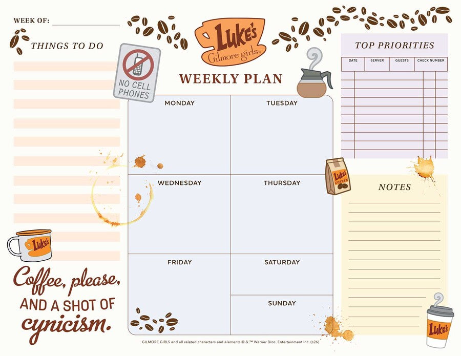 gilmore girls weekly planner notepad