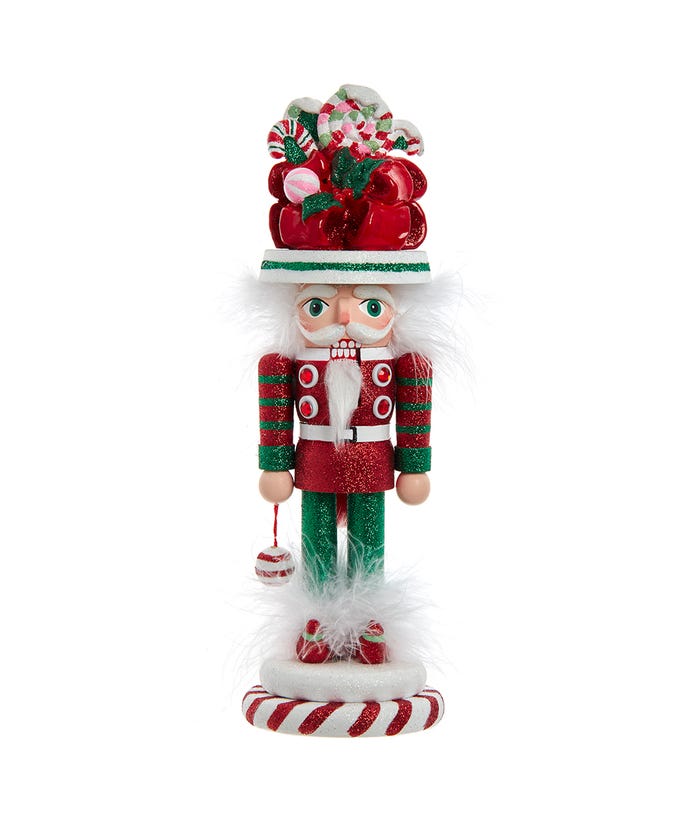 candy soldier nutcracker displayed against a white background