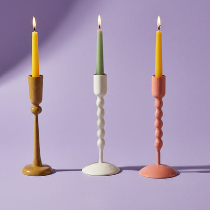 3 enameled taper candle holders 7" tall
