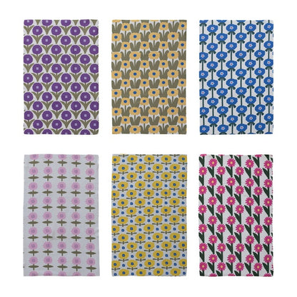 6 different flower patterned tea towels