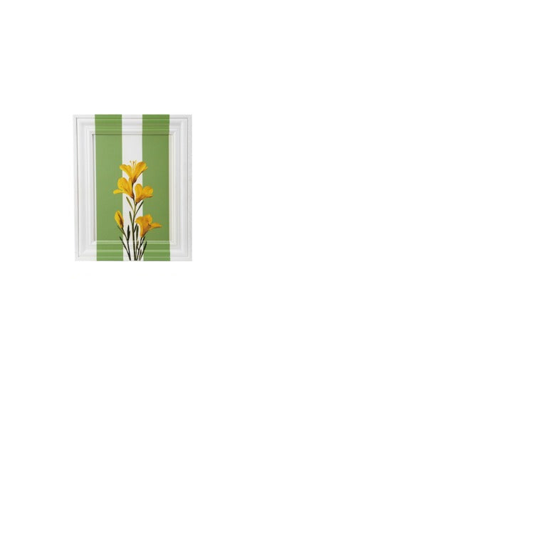 green and white striped art with yellow flower design