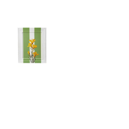 green and white striped art with yellow flower design