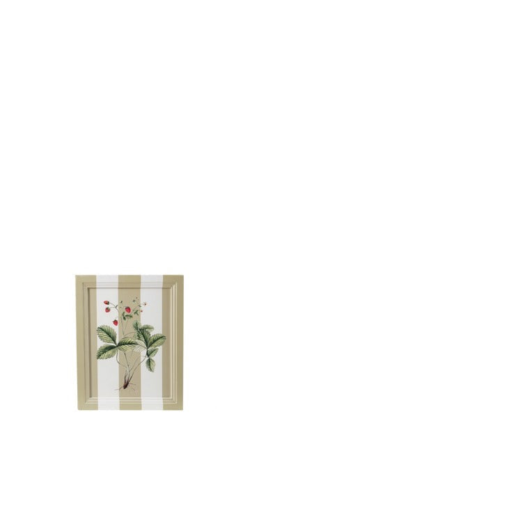 taupe and white striped art with red berry deisgn