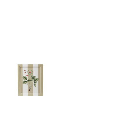 taupe and white striped art with red berry deisgn