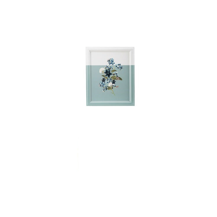 artwork with blue and white floral design, top of art is white, bottom is blue