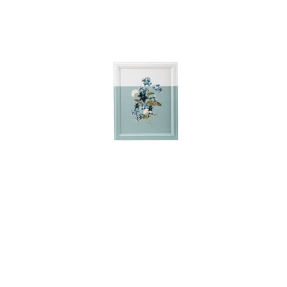 artwork with blue and white floral design, top of art is white, bottom is blue