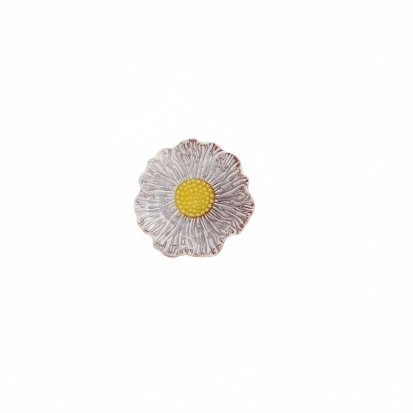 lavender flower shaped bowl with yellow center