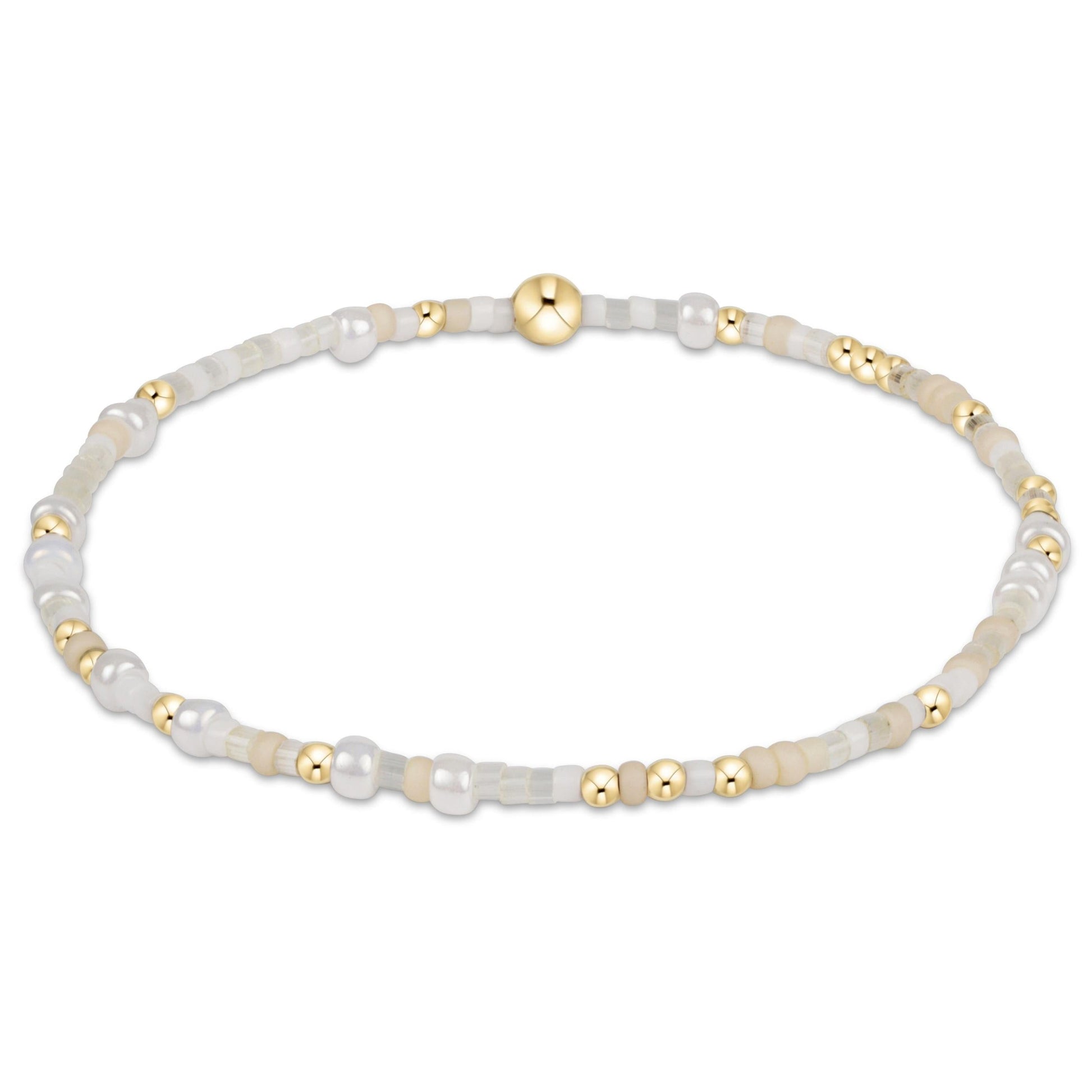 Hope Unwritten Bracelet, Call Me On My Shellphone with white and gold beads