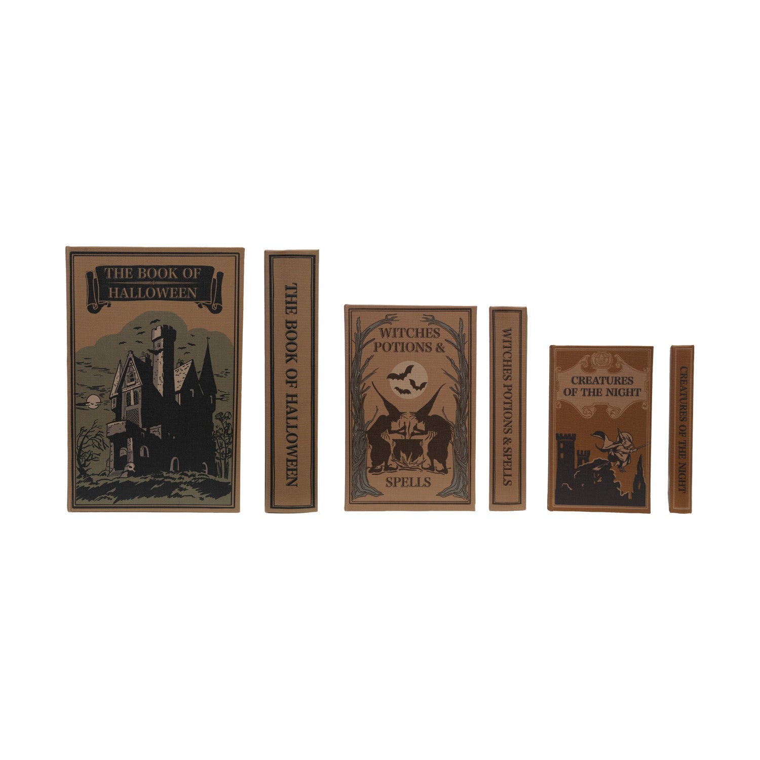 3 book boxes in a row showing covers and spines against a white background