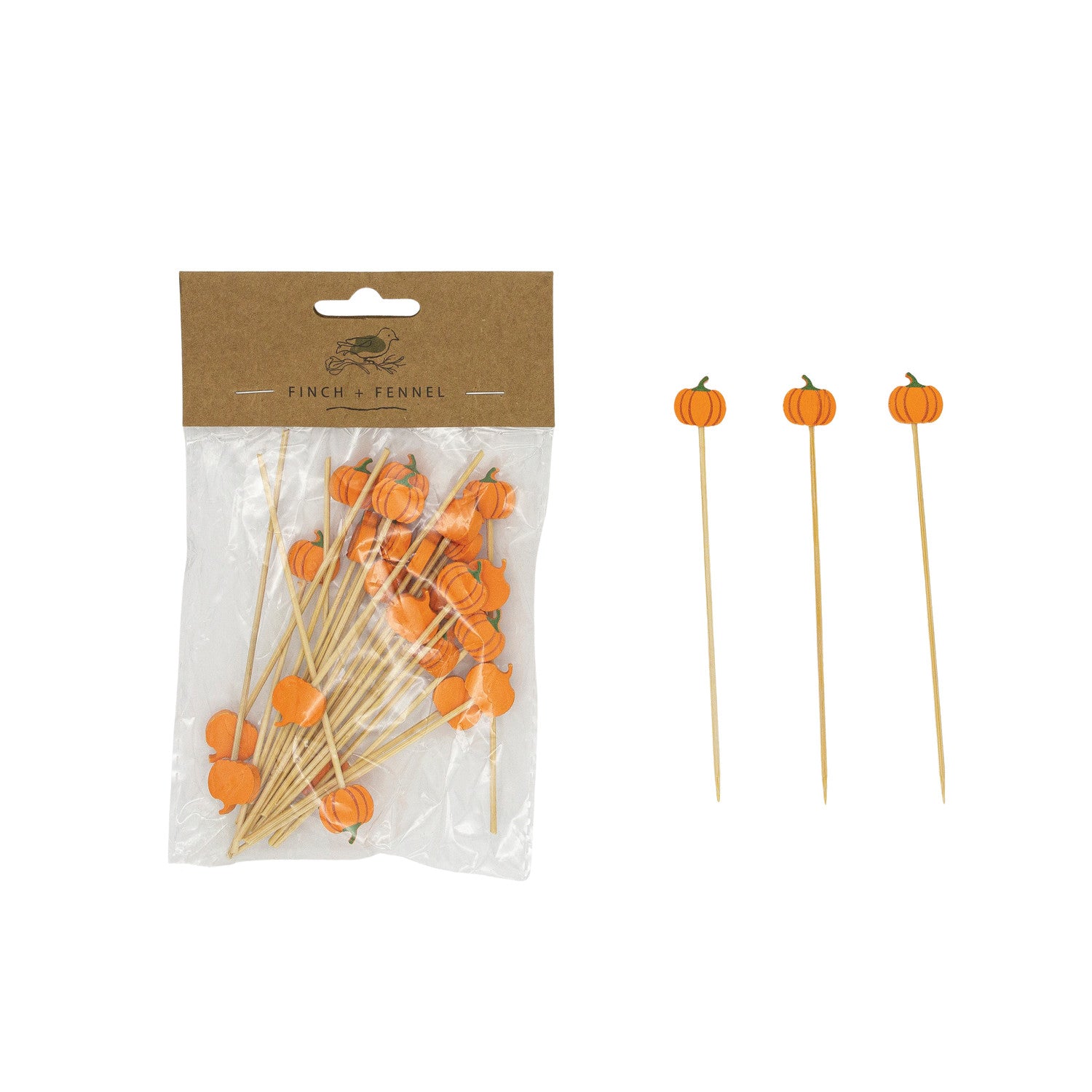 package of bamboo picks with pumpkin handles wit 3 out of a package
