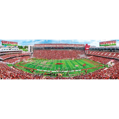 image of the razorback stadium taken from the sky box.