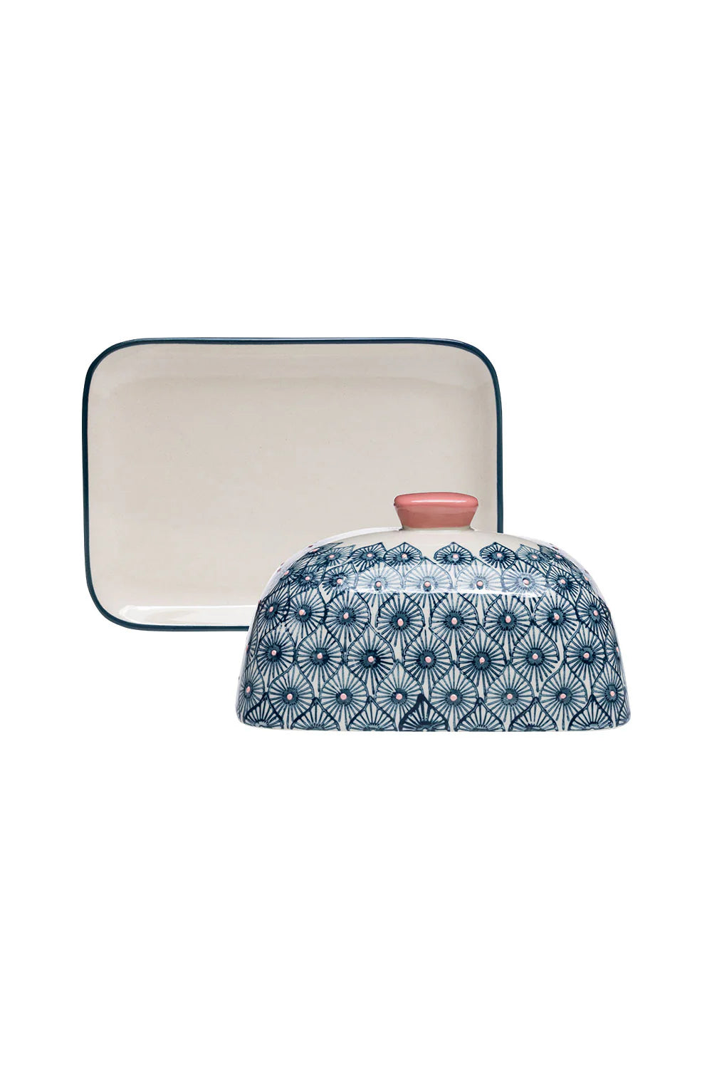 Butter Dish with tray propped up behind dome