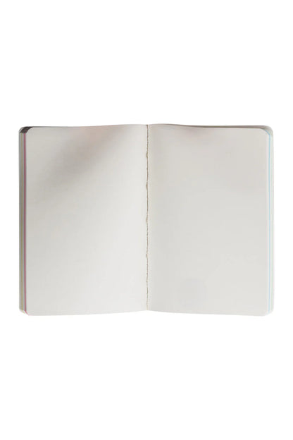 Open notebook with blank pages on a white background
