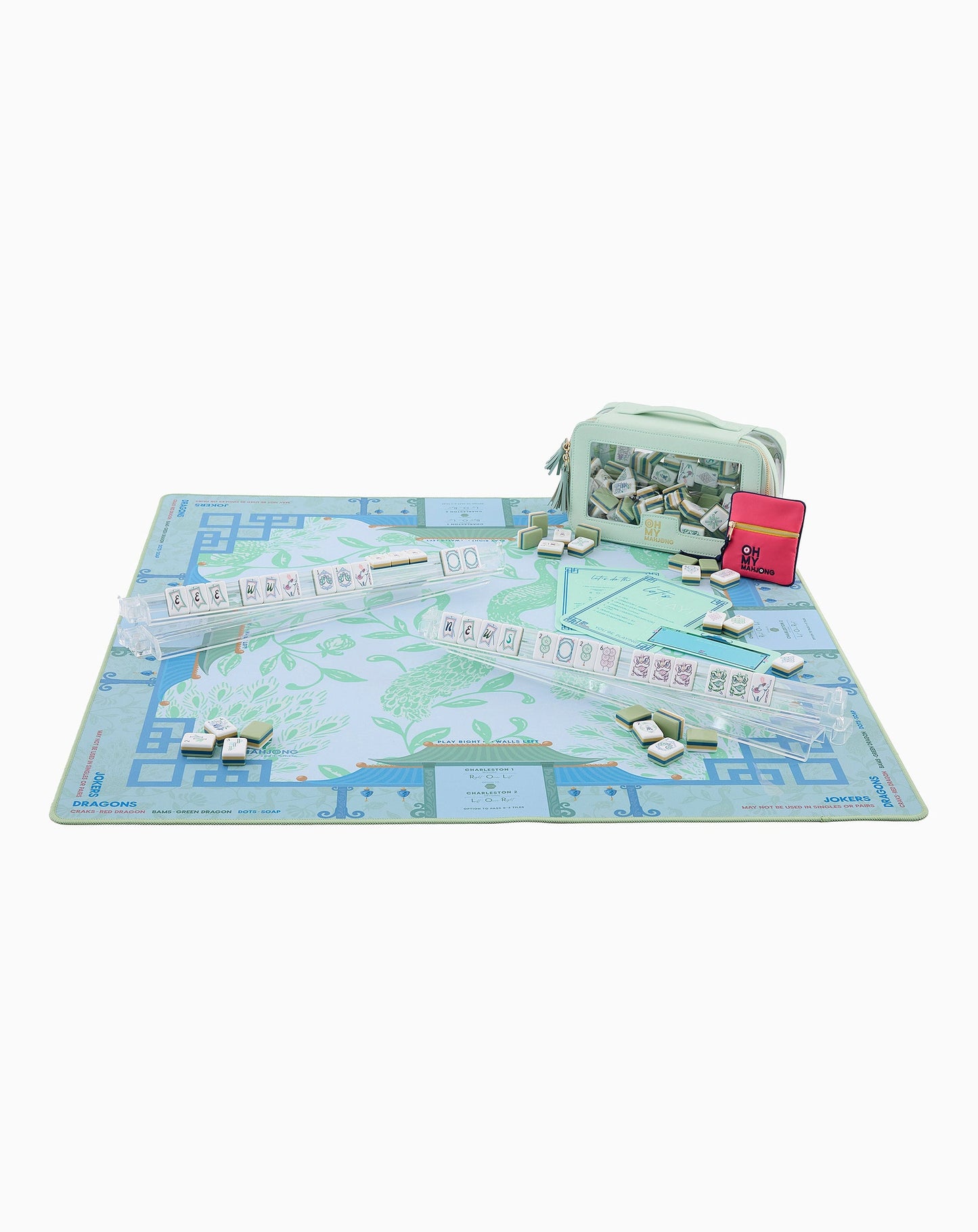 isla mahjong mat out with mahjong tiles scattered around