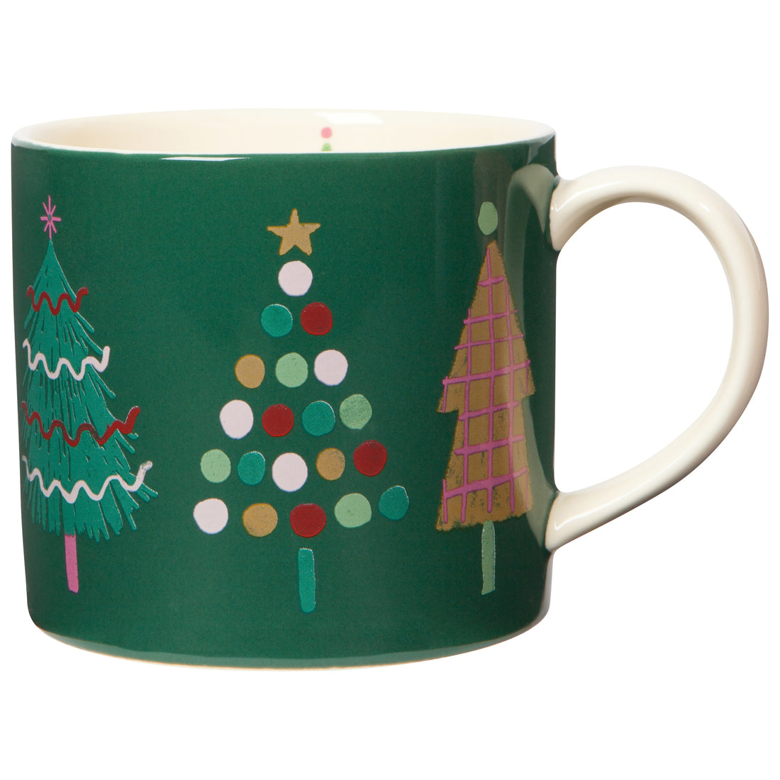 green mug with christmas tree design