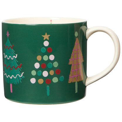 green mug with christmas tree design