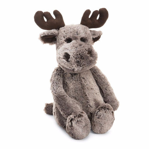 moose stuffed animal sitting against a white background.