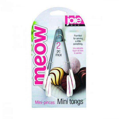 A pair of serving tongs with cat paw designs on the ends on its card packaging
