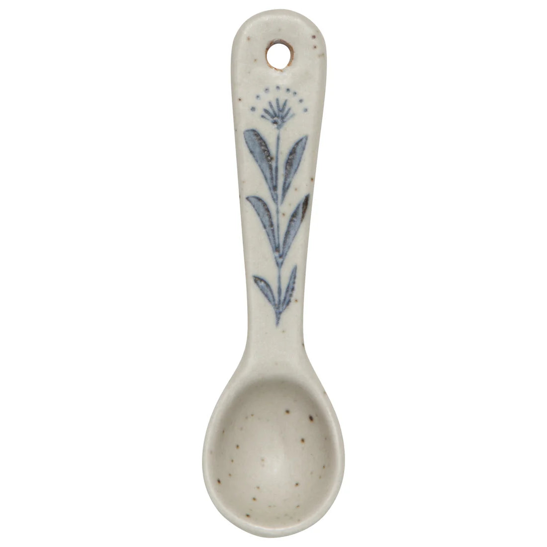 ceramic spoon with blue leaves pattern