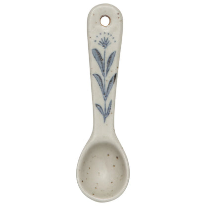 ceramic spoon with blue leaves pattern
