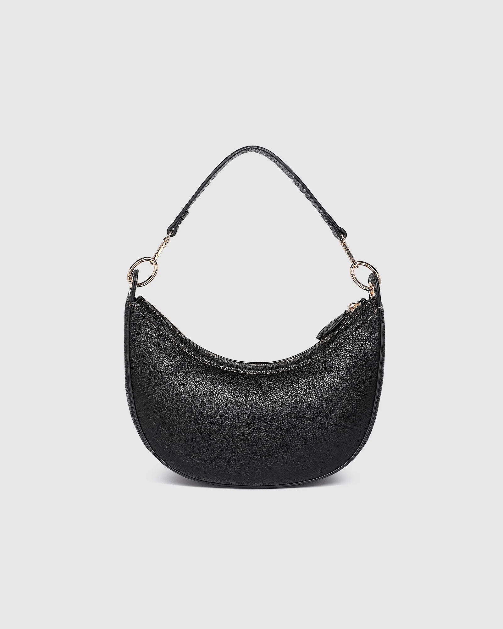Front view of black Corfu shoulder bag.